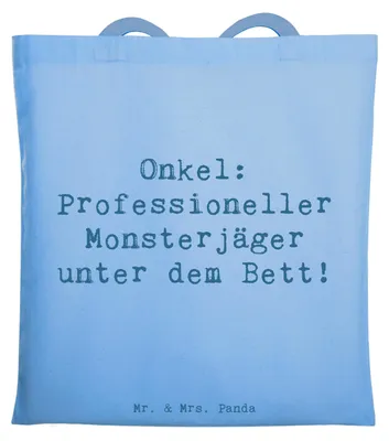 Produktbild von Mr. & Mrs. Panda Shopping Tasche Spruch Onkel Monsterjäger - Sky Blue - Geschenk, baumwolle, Kinderheld, Geschenke, Familienangehöriger, Tote Bag, Patenonkel, Uni, Witze