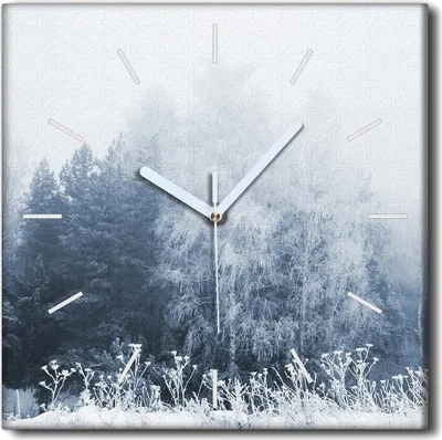 Produktbild von Coloray Uhr auf Leinwand 30x30 cm Wand Uhr Dekoration Wohnzimmer Segeltuch weiße Zeiger -Winterbaumlandschaft.