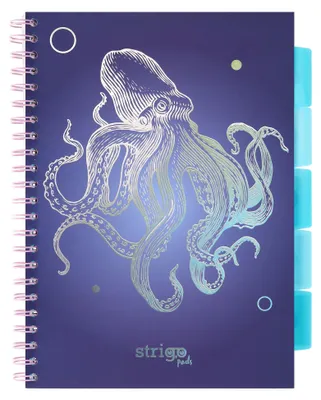 Imagen del producto de Strigo, cuaderno A4 cuadriculado, "Proyecto", diseño de pulpo, color azul marino