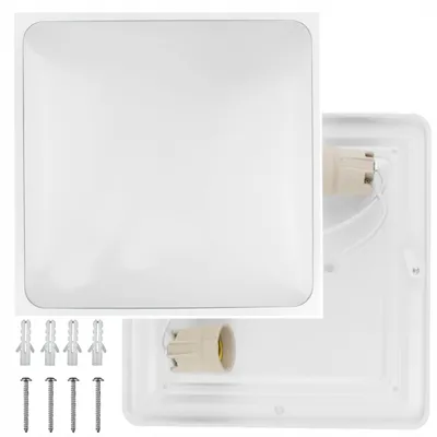 Image de Plafonnier carré blanc 2xE27x40W en plastique, dimensions : 7x30x30 cm, IP20, Ecolight