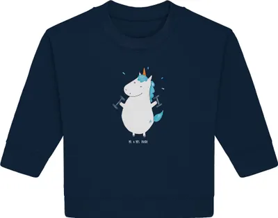 Produktbild von Mr. & Mrs. Panda Organic Baby Pullover Einhorn Fitness 12. - 18. Monat - French Navy - Geschenk, Unicorn, Fitnessstudio, Sport, Bullover, Abnehmen, Gym