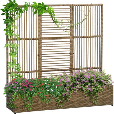 Produktbild von Blumenkasten mit Spalier, wetterfest, Polyrattan, 103 x 29 x 103 cm, Sandfarbe, PE-Rattan