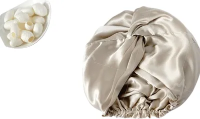 Zdjęcie produktu dla INF 100% Mulberry Silk Sleep Cap dla kobiet, dwuwarstwowy jedwabny czepek do spania Beżowy