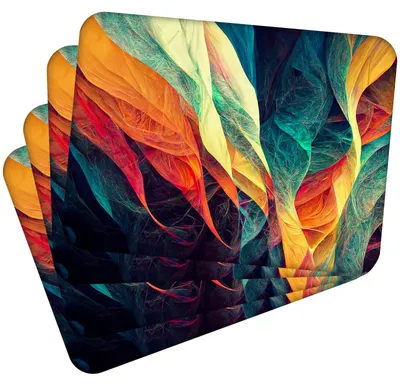 Obrázok produktu pre Sada 4 podtáciek z korku – Coloroful Abstraction 1 – 30 x 40 cm – odolné voči teplu a umývateľné, s korkovou zadnou stranou