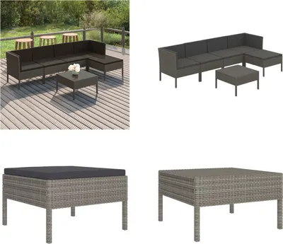 Produktbild von vidaXL 6 tlg. Garten Lounge Set mit Auflagen Poly Rattan Grau - Garten-Sofagarnitur - Garten-Sofagarnituren - Gartensofa-Set - Gartensofa-Sets