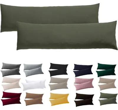 Produktbild von Seitenschläferkissen Bezug 40 x 145 cm Olivergrün 2er Set Mikrofaser mit Reißverschluss