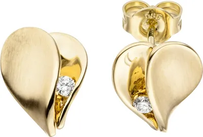 Produktbild von JOBO Ohrstecker Herz 585 Gold Gelbgold matt 2 Diamanten Brillanten Ohrringe