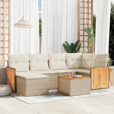Produktbild von 7-tlg. Garten-Sofagarnitur mit Kissen Beige Poly Rattan 3260266