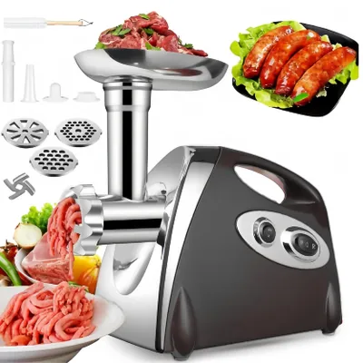 Produktbild von 2800W Elektrischer Fleischwolf, 3in1 Multi Küchenmaschine,Super-intelligenter Wärmeschutz,Wurstmaschine mit 3 Lochscheiben, 4 Kegel-Klingen, Schwarz