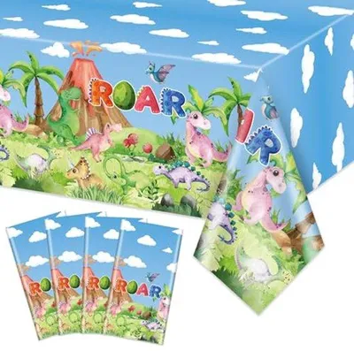 Immagine prodotto di Ultiluxe Tovaglia - Tovagliolo Dinosauro - Decorazione da Tavolo - 130 x 220 cm - Impermeabile - Plastica - Animali - Per feste - Verde/Blu
