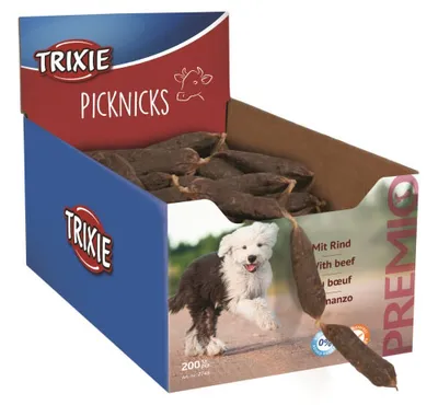 Productafbeelding van Trixie 200 Premio Picknick worstjes, rundvlees, 8 cm per stuk, 8 gram per stuk.