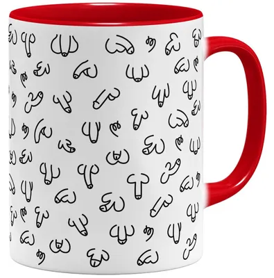 Kaffeetasse mit Penis-Motiv, Keramik, 325 ml, Rot