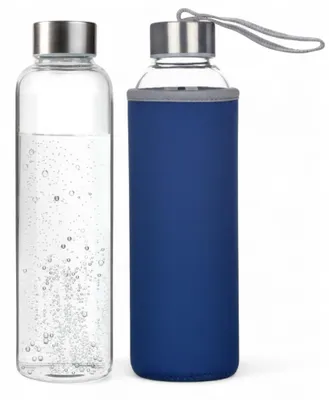 Zdjęcie produktu dla Butelka do picia o pojemności 550 ml, wykonana ze szkła borokrzemowego, w kolorze niebieskim