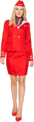 A woman wearing a stewardess costume.