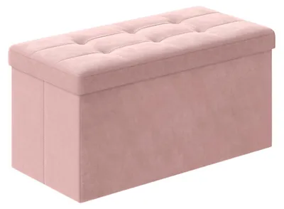Produktbild von Klappbarer Sitzhocker mit Stauraum aus Pastellrosa Samt