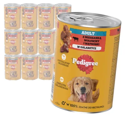 Zdjęcie produktu dla Pedigree Adult Puszka 12x400g - Mokra Karma Dla Psów Z Wołowiną i Wątróbką W Galaretce