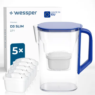 Wasserfilterkanne 2,7 l mit 6 Filtern, Blau, für Kühlschranktür