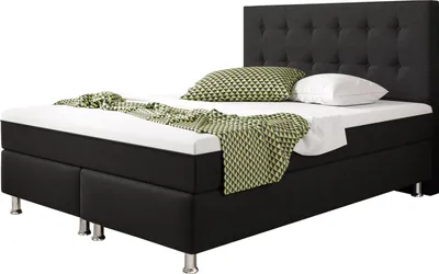 Produktbild von Boxspringbett Köln Plus 140x200 cm Webstoff Schwarz mit Topper-Optik
