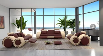 Produktbild von Design Wohnzimmer Polster Set Sofagarnitur Leder Couch Sitz Garnituren 3+2+1 Neu