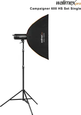 Image de Walimex pro Campaigner 600 HS Set Single – Flash studio 600 Ws, récepteur 2,4 GHz, lumière LED, panneau ergonomique, finition alu