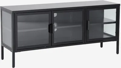 Produktbild von sweeek - Industrielles TV-Möbel aus Metall und gehärtetem Glas mit 3 Türen, 120 cm - Schwarz