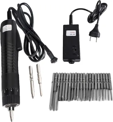 Zdjęcie produktu dla Regulowany wkrętak elektryczny, maksymalny moment obrotowy 15,3 Kgf-cm, prędkość obrotowa 1100 rpm, końcówki HB101-21szt, EU