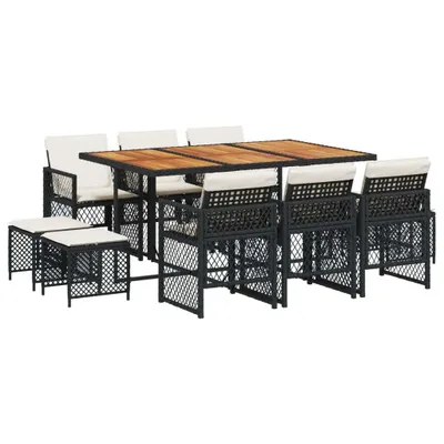 Produktbild von 11-tlg. Garten-Essgruppe mit Kissen Schwarz Poly Rattan