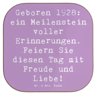 Produktbild von Mr. & Mrs. Panda Tassen Untersetzer Spruch 1928 Geburtstag - Lavendeltraum - Geschenk, Geburtstagsgeschenk, Jahrgang, Tassenuntersetzer, Glückwunsch, für Gläser, Geboren