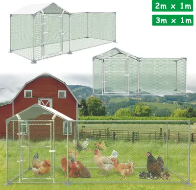 Zdjęcie produktu dla YARDIN Wolierka dla kurczaków 2x1x1,5 m Kurnik Ocynkowana stalowa rama Kurnik Wolierka z zamkiem dla kurczaków i małych zwierząt