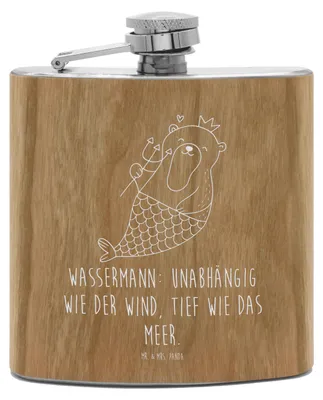 Produktbild von Mr. & Mrs. Panda Flachmann Wassermann Astrologie - Transparent - Geschenk, Aszendent, Sternzeichen, Hip Flask, Edelstahl, Geburtstagsgeschenk, feldflasche, Alkoholflasche