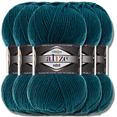 Produktbild von Alize 5x 100g Superlana Midi Wolle, Uni, Häkeln, Stricken (Petrol | 212)