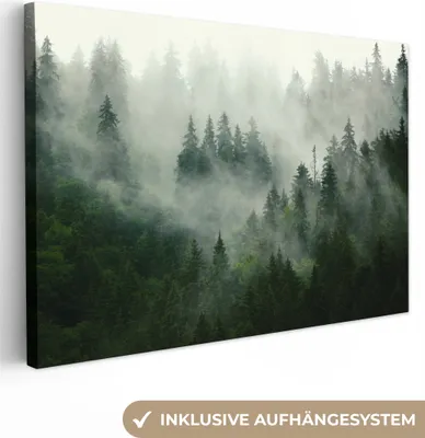 Produktbild von MuchoWow® - Leinwandbilder - Wald - Nebel - Bäume - Natur, Wandbild, Wanddeko Bilder Wohnzimmer, 120x80cm