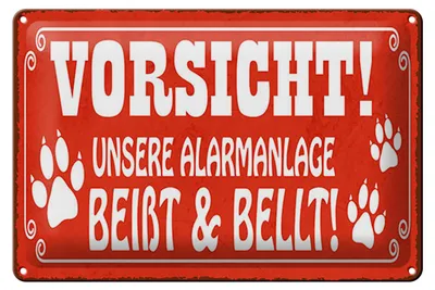 Produktbild von Blechschild Spruch 12x18 cm Vorsicht Alarmanlage beißt und bellt Deko Schild