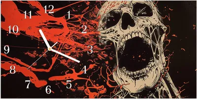 Produktbild von Wanduhr aus Glas mit Motiv Schreiendes Schädel- 60 x 30 cm - inkl. Aufhängesystem