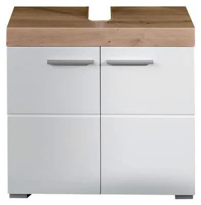 Produktbild von trendteam Bad Waschbeckenunterschrank Amanda Asteiche Melamin/Weiß Hochglanz Tiefzieh 60 x 56 x 34 cm
