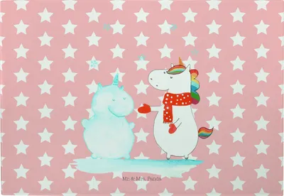 Produktbild von Mr. & Mrs. Panda Hackbrett Einhorn Schneemann - Rot Pastell - Geschenk, Schneidebrett Glas, Unicorn, Servierplatte, Winter, Kuchen, schneidbrett, Schnee, Frühstücksbrett