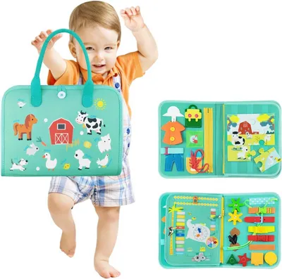 Image de Tableau d'activités Montessori pour jeunes enfants - Jouet de motricité - Tableau d'activités à 4 niveaux, à partir de 2 ans - Pour filles et garçons - Livre d'activités