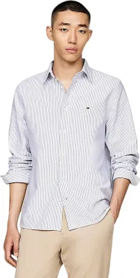 Image de Tommy Hilfiger Chemise de loisirs coupe normale bleu clair blanc rayé
