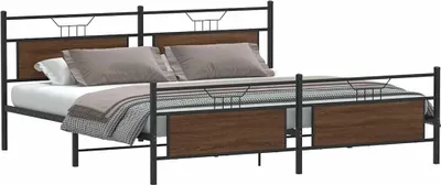 Obrázek produktu pro vidaXL Kovová postel bez matrace Hnědý dubový vzhled 200x200 cm
