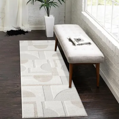 Produktbild von Teppich Flachflor - Boho Ello, Farbe:Creme-Geometrisch, Größen:80 x 300 cm