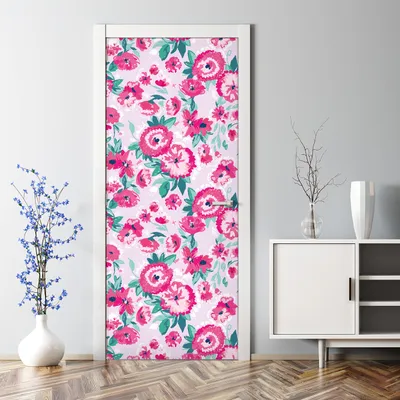 Produktbild von Dekorative selbstklebend Klebefolie Türtapete Türaufkleber Aufkleber Rosa Blumen Wiese 77 x 200 cm