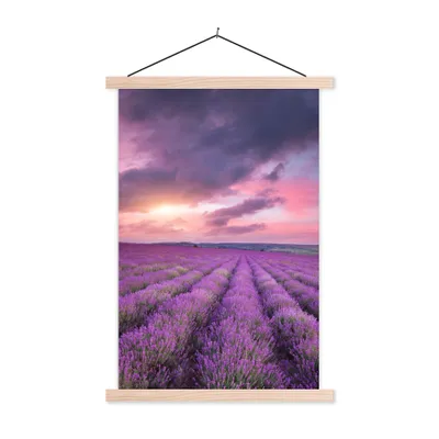 Produktbild von MuchoWow® Textilposter Lavendel - Lila - Wolken - Blumen 40x60 cm mit holzfarbenen Rahmen - Poster
