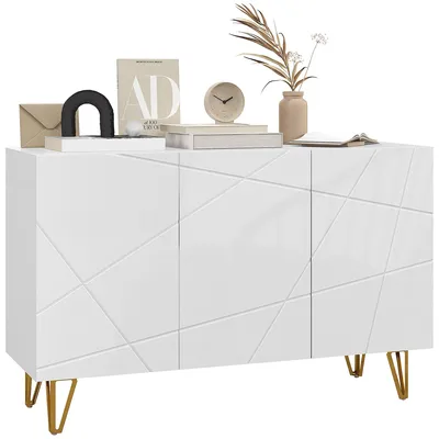 Produktbild von Aufbewahrungsm?bel mit 2 Schr?nken und verstellbarem Einlegeboden, aus Spanplatte und Metall, 120 x 40 x 75 cm, Wei? und Gold