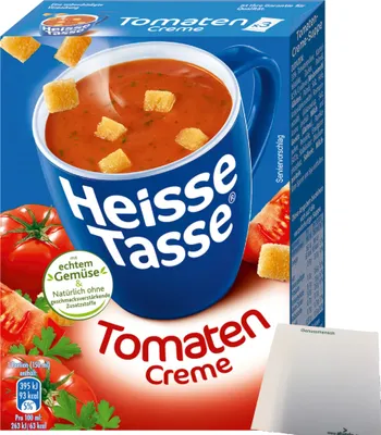 Produktbild von Erasco Heisse Tasse Tomaten-Cremesuppe 1er Pack (3 Beutel a 21g) + usy Block
