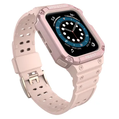Zdjęcie produktu dla Protect Strap Band opaska z etui do Apple Watch 7 / 6 / 5 / 4 / 3 / 2 / SE (45 / 44 / 42mm) obudowa pancerny pokrowiec na zegarek różowy
