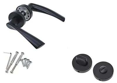 Produktbild von Aqbau® Rosettengarnitur Türgriff Türdrücker Drückergarnitur Türbeschlag Schwarz Et (WC+ Bad Riegel)