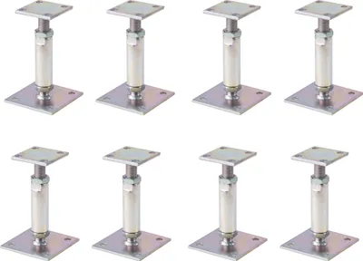 Eight adjustable post supports are arranged in two rows of four on a white background.