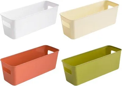 Produktbild von Famanu Aufbewahrungsboxen 4 Stück aus Kunststoff - rechteckige Organizer mit Griffen - für Küche, Bad, Büro, Zuhause