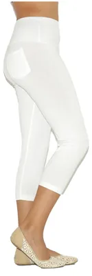 Obrázok produktu pre Legíny Capri 3/4, dámske, bavlna, vysoký pás, vrecká, biela, veľkosť XXXL-44