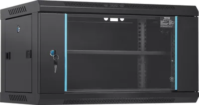 Obrázok produktu pre VEVOR 6U nástenná skriňa pre sieťové servery, 15,5'' hlboká, skriňa pre serverový rack, max. 200 lbs. Nosnosť na podlahu, s uzamykateľnými sklenenými bočnými dverami, pre IT zariadenia, A/V zariadenia